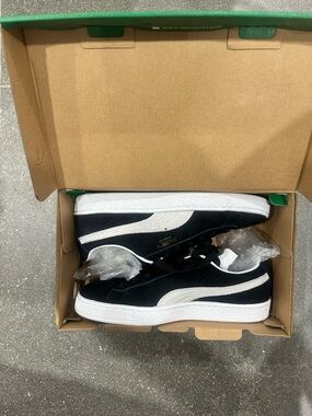 Puma Black and White Suede Low-Top Sneakers